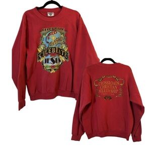 Vintage Lee Christmas Sweatshirt L Red Jesus Spellout Logo 90s Made In USA